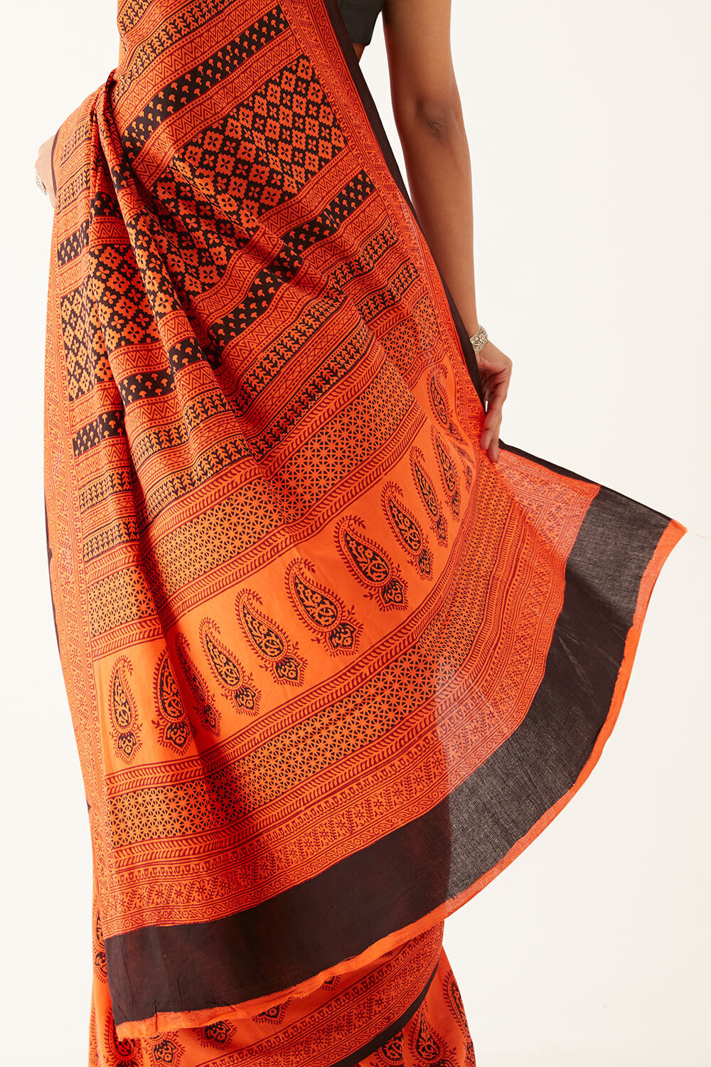 Orange Pure Cotton Bagh Printed Saree image number null