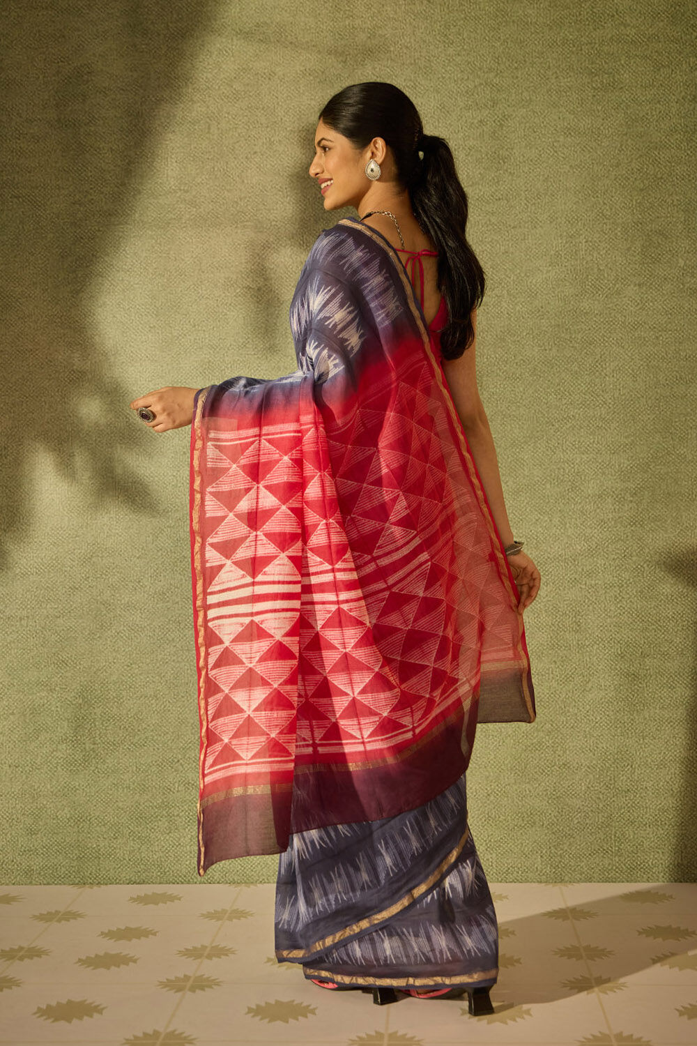 Blue Rajasthan Pure Silk Cotton Tie & Dye Shibori Saree image number null