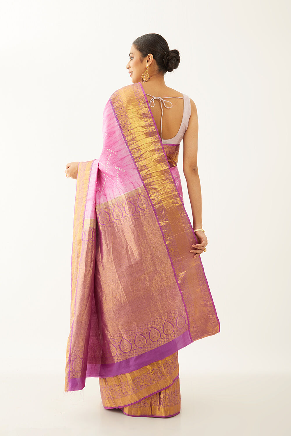 Light Pink Pure Silk Bandhani Saree image number null