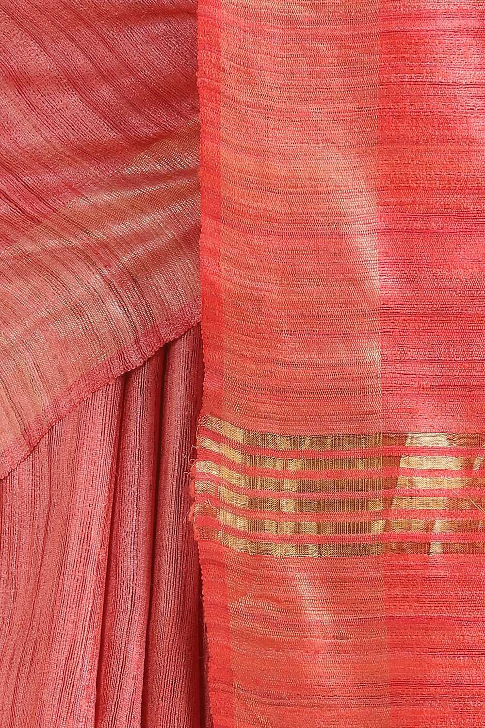 Orange Pure Tussar Silk Tie and Dye Saree image number null