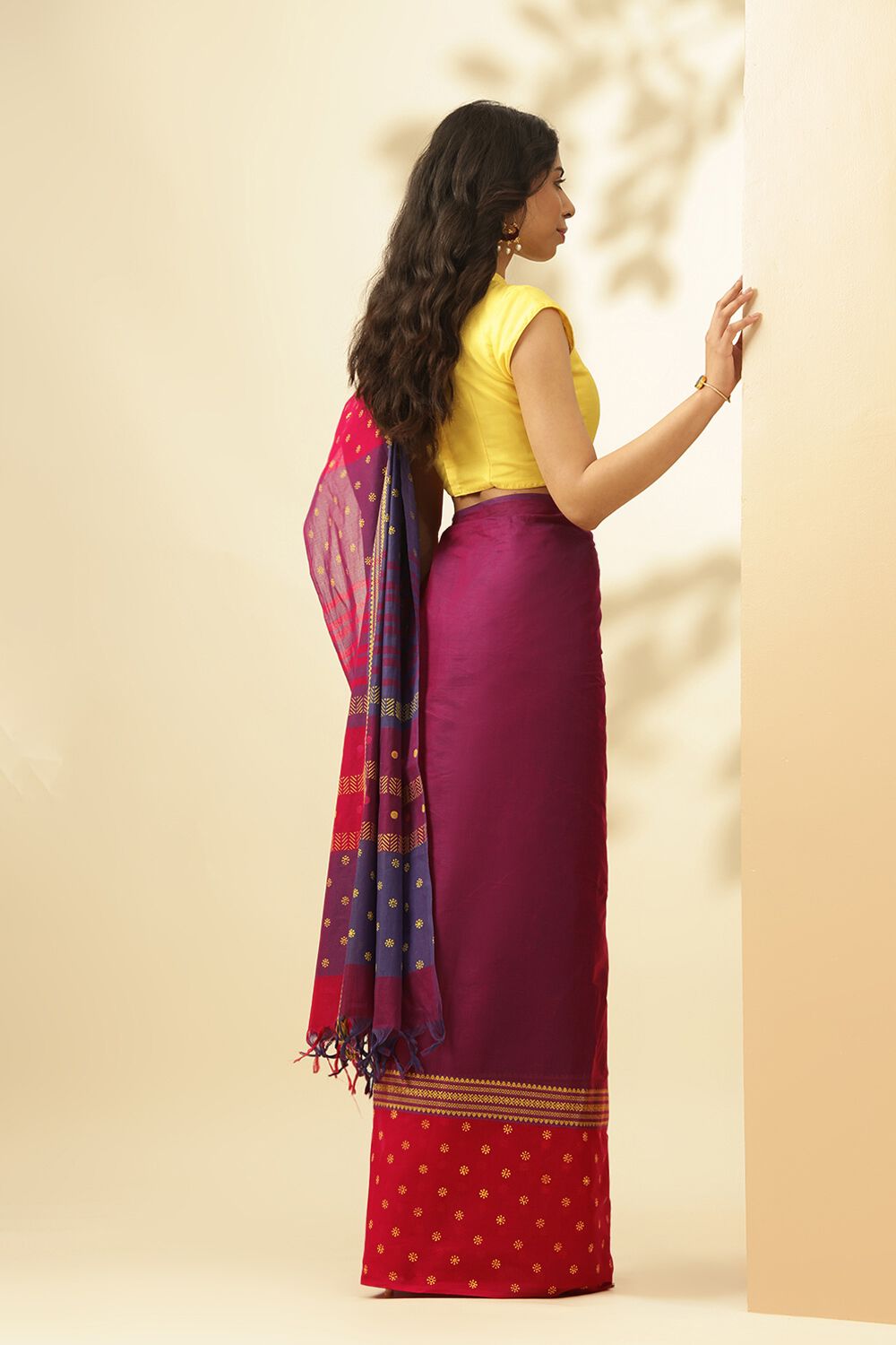 Purple Rajasthan Block Printed Pure Cotton Saree image number null