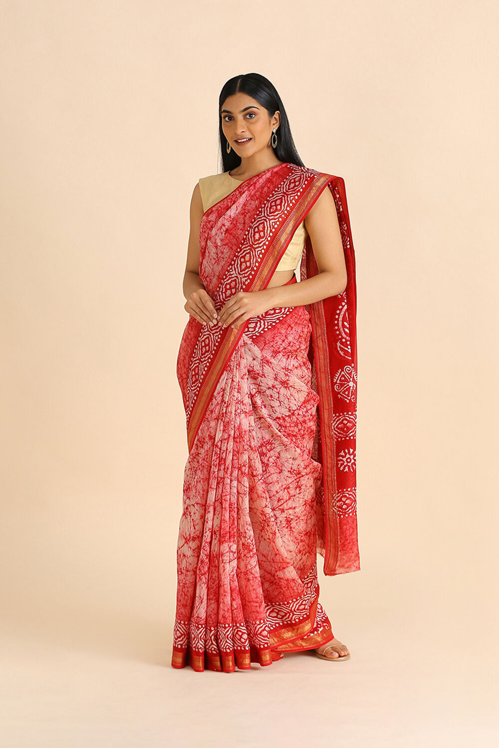 Red Batik Pure Silk Cotton Saree image number null