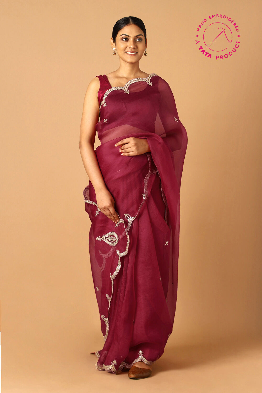 Red Pure Organza Gota Patthi Saree image number null