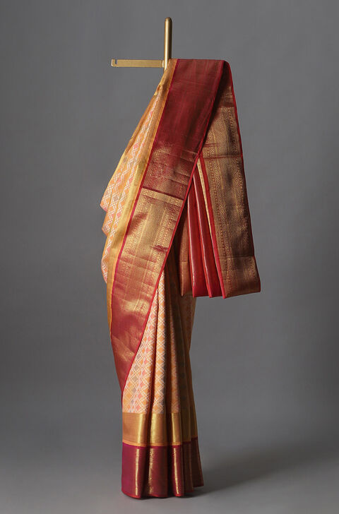 Light Orange Pure Silk Kanjivaram Saree