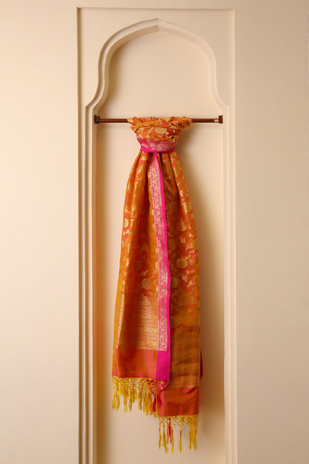 Orange Pure Silk Banaras Dupatta image number null