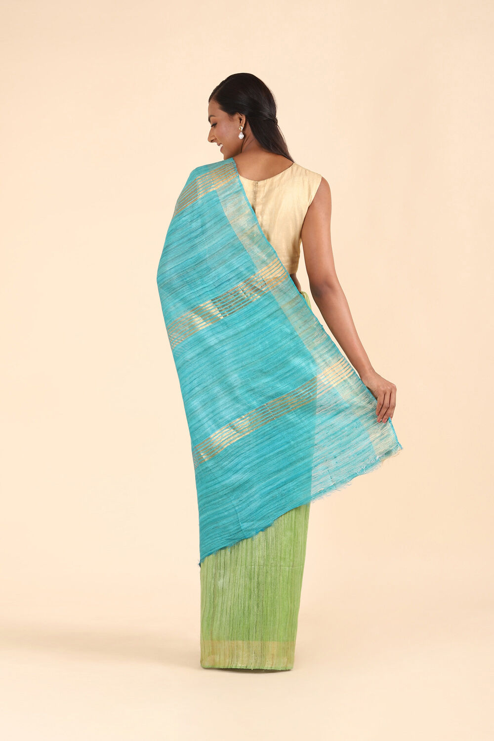 Light Blue Pure Tussar Silk Tie and Dye Saree image number null