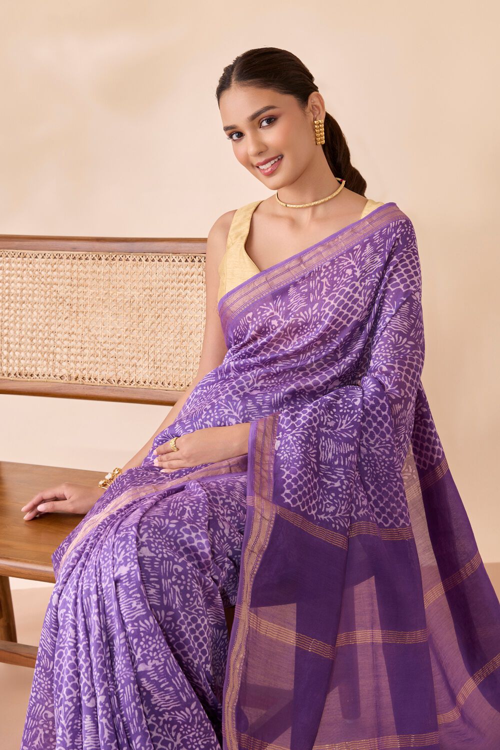 Violet Ujjain Pure Silk Cotton Batik Saree image number null