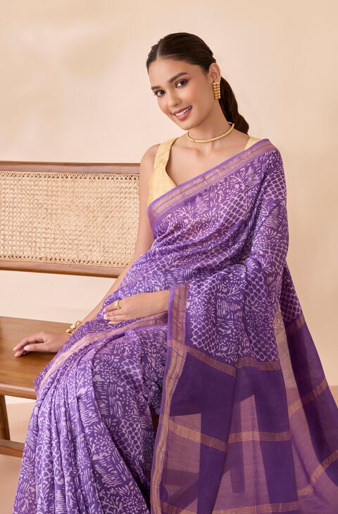 Violet Ujjain Pure Silk Cotton Batik Saree