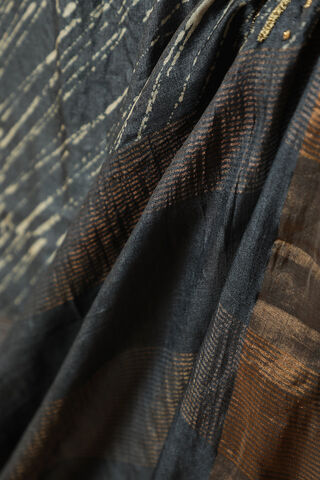 Navy Pure Tussar Silk Hand Painted Saree thumbnail image number null