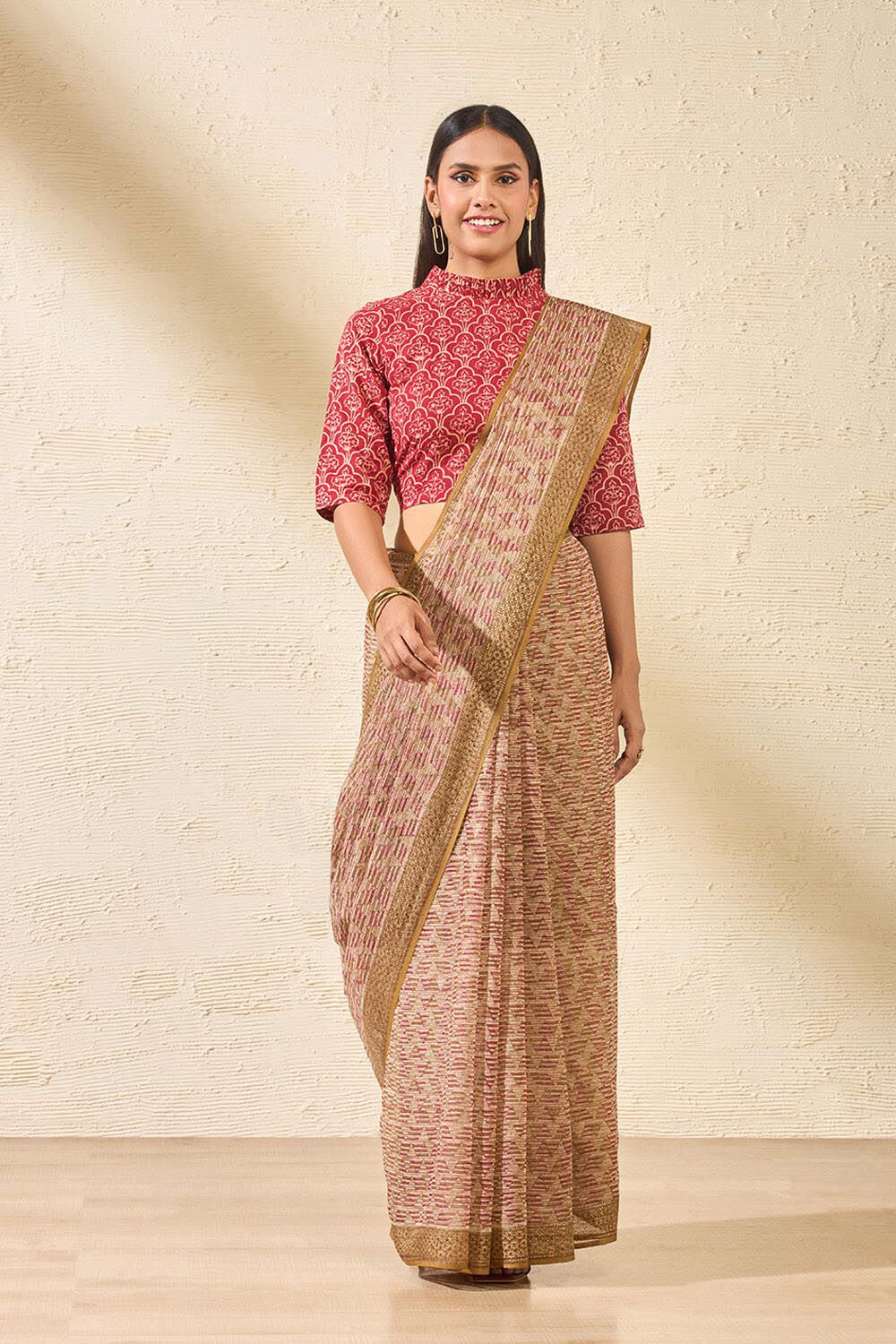 Brown Bagru Block Printed Pure Cotton Kota Saree image number null