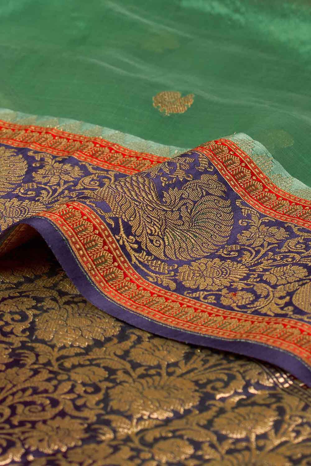 Green Pure Silk Organza Kadwa Banarasi Saree image number null