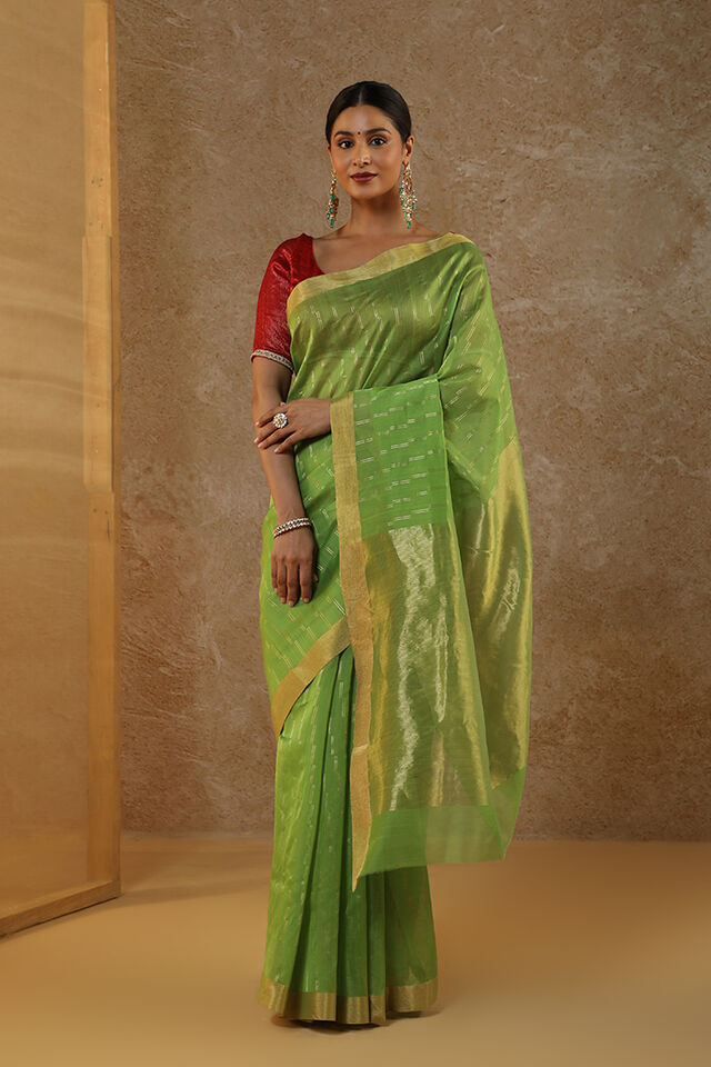 Green Eknaliya Pure Silk Cotton Chanderi Saree