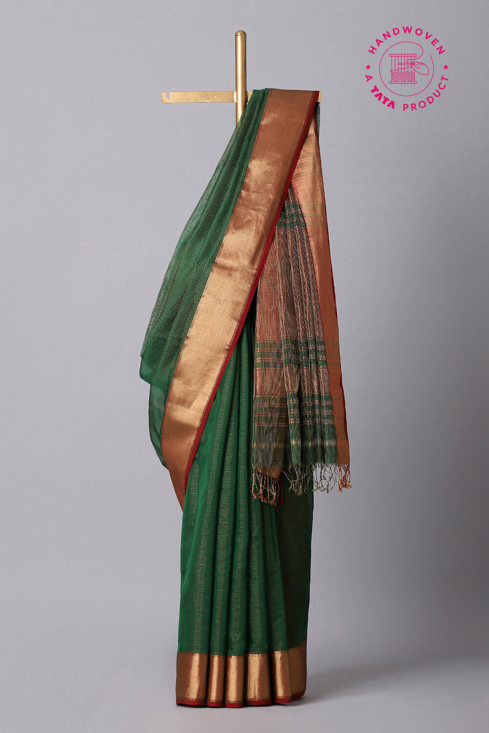 Dark Green Pure Cotton Tissue Maheswari Saree image number null
