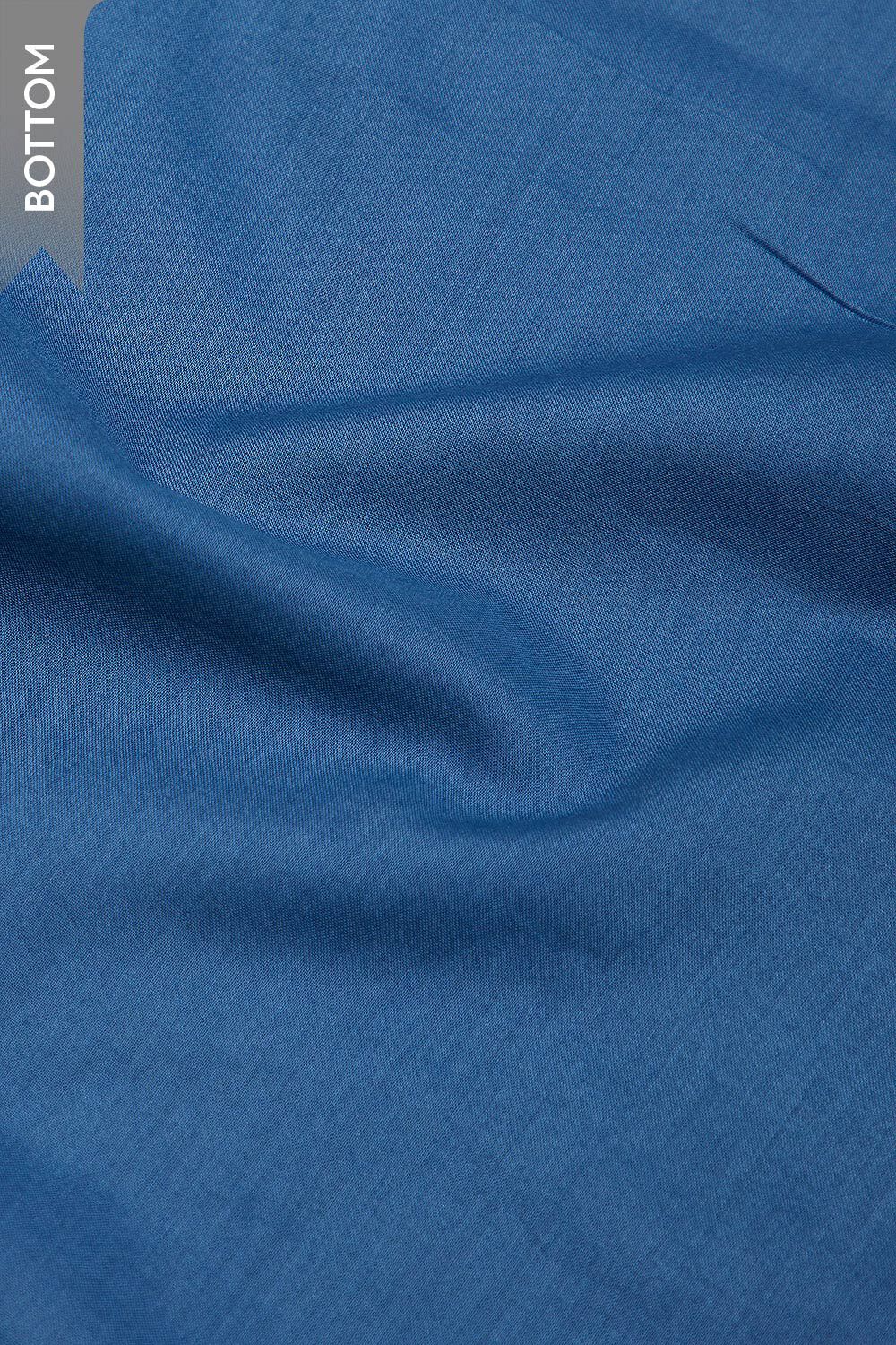 Blue Block Printed Pure Tussar Silk Unstitched Suit Set image number null