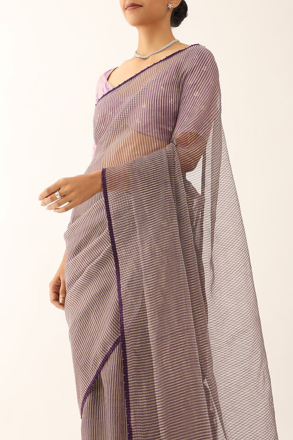 Violet Pure Silk Cotton Embroidered Saree image number null