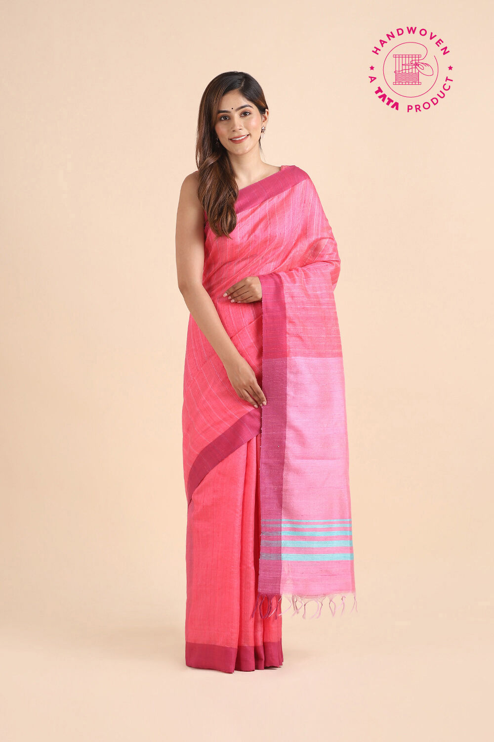 Pink Pure Tussar Silk Bhagalpuri Saree image number null