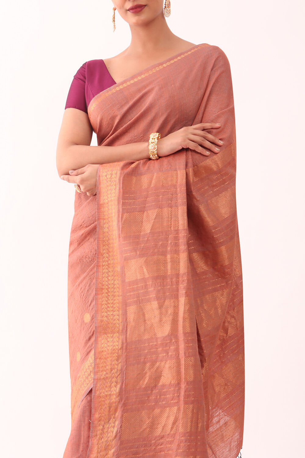 Orange Woven Pure Tussar Silk Saree image number null