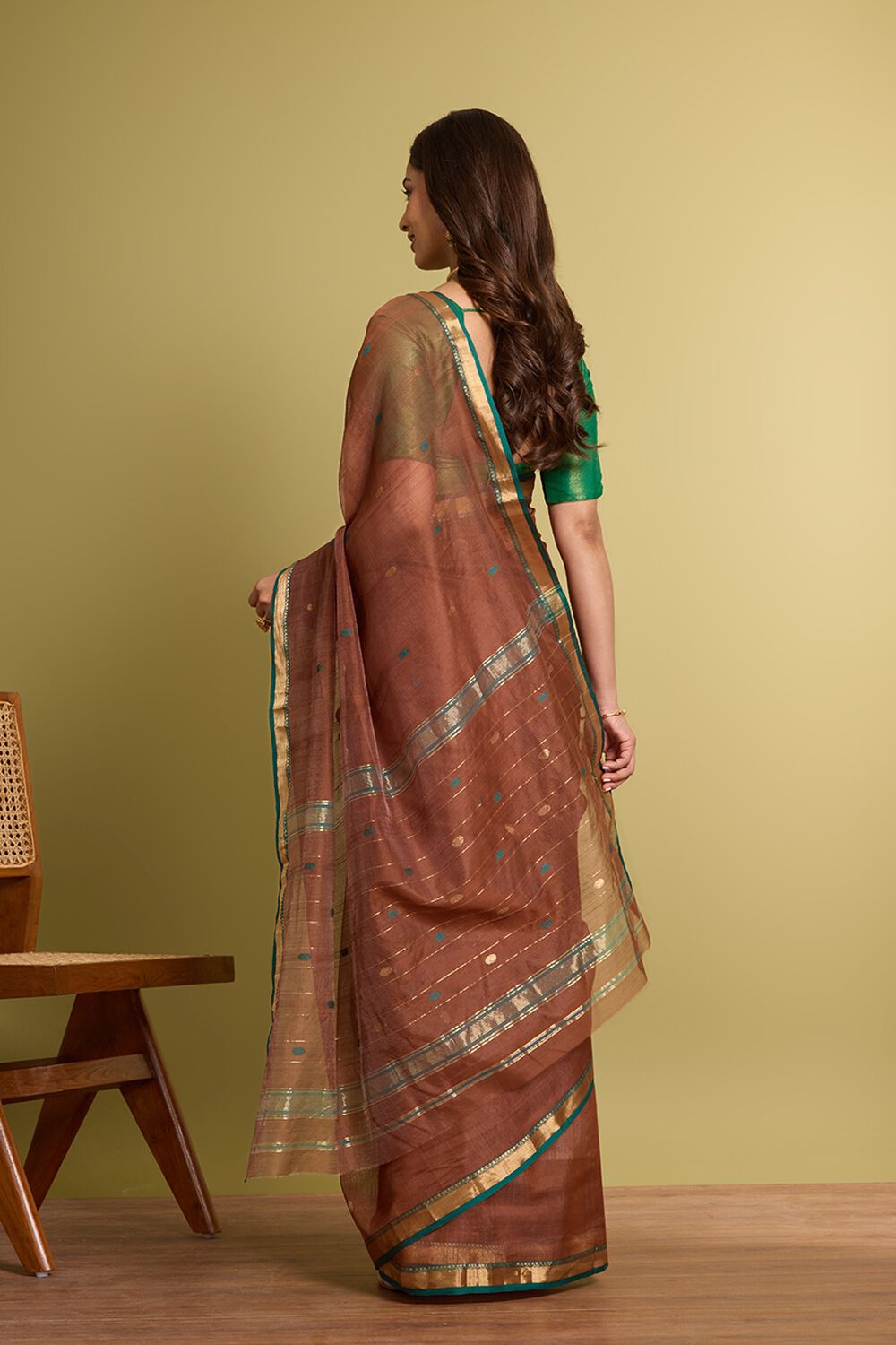 Brown Woven Pure Silk Cotton Chanderi Saree image number null