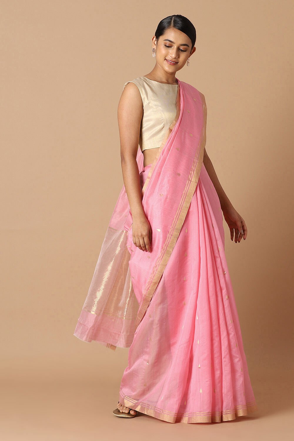 Light Pink Pure Silk Cotton Chanderi Saree image number null