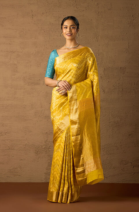Yellow Woven Pure Silk Crepe Saree