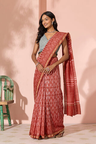 Red Tie & Dye Shibori Pure Silk Cotton Rajasthan Saree thumbnail image number null