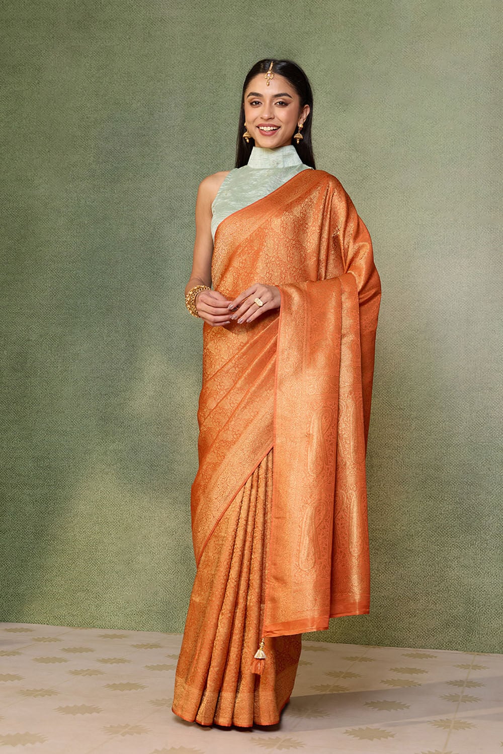 Orange   Woven Viscose Tissue Saree image number null