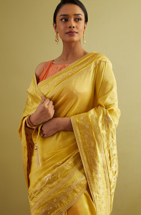 Yellow Woven Viscose Luxe Saree