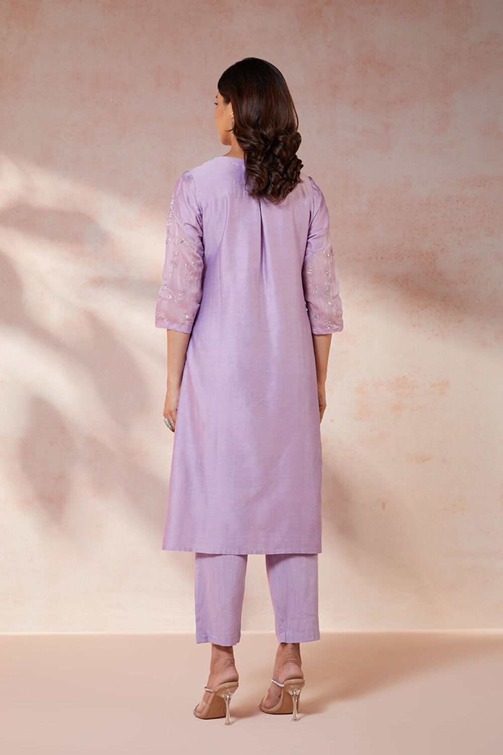 Violet Pure Silk Cotton Embroidered Kurta Set image number null