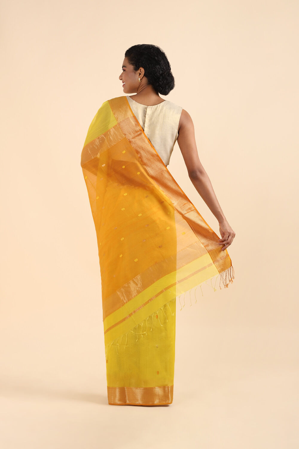 Yellow Pure Silk Cotton Maheswari Saree image number null