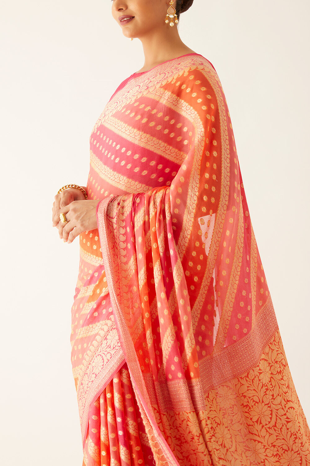 Pink Pure Georgette Banarasi Brocade Saree image number null