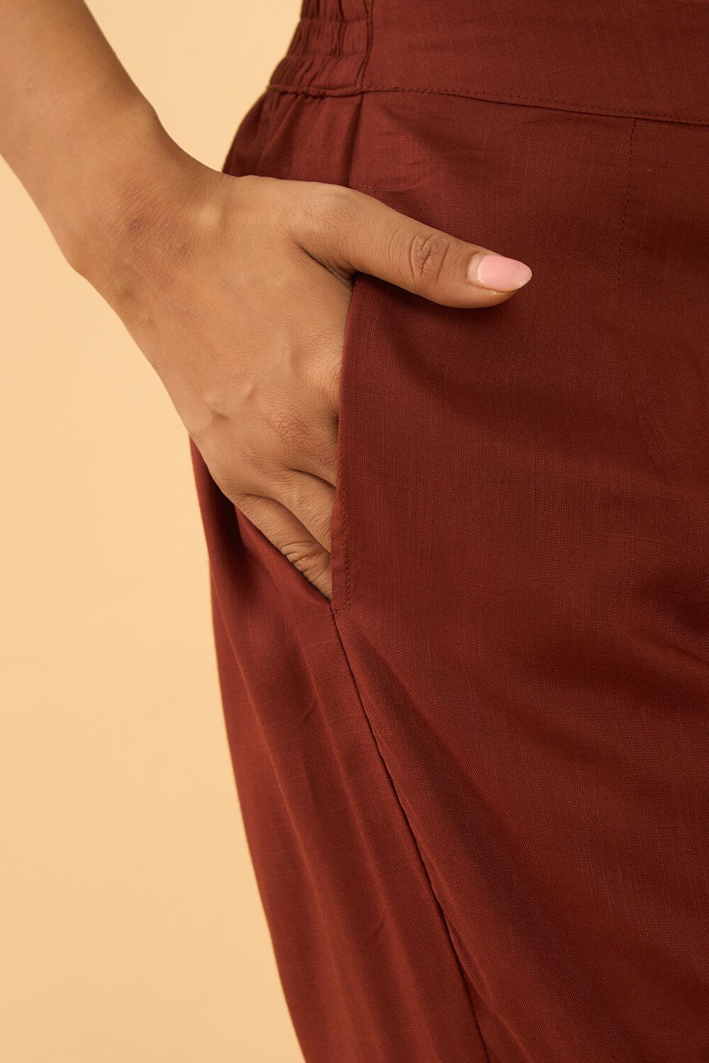 Dark Red Woven Viscose Trouser image number null