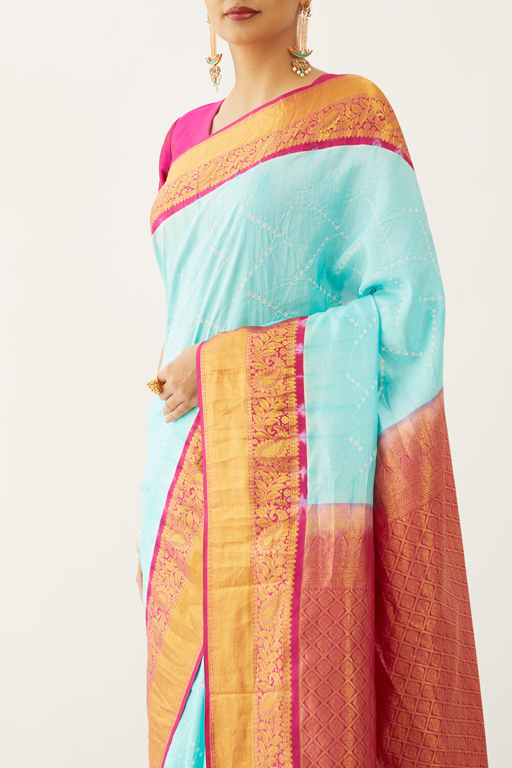 Light Blue Pure Silk Bandhani Saree image number null