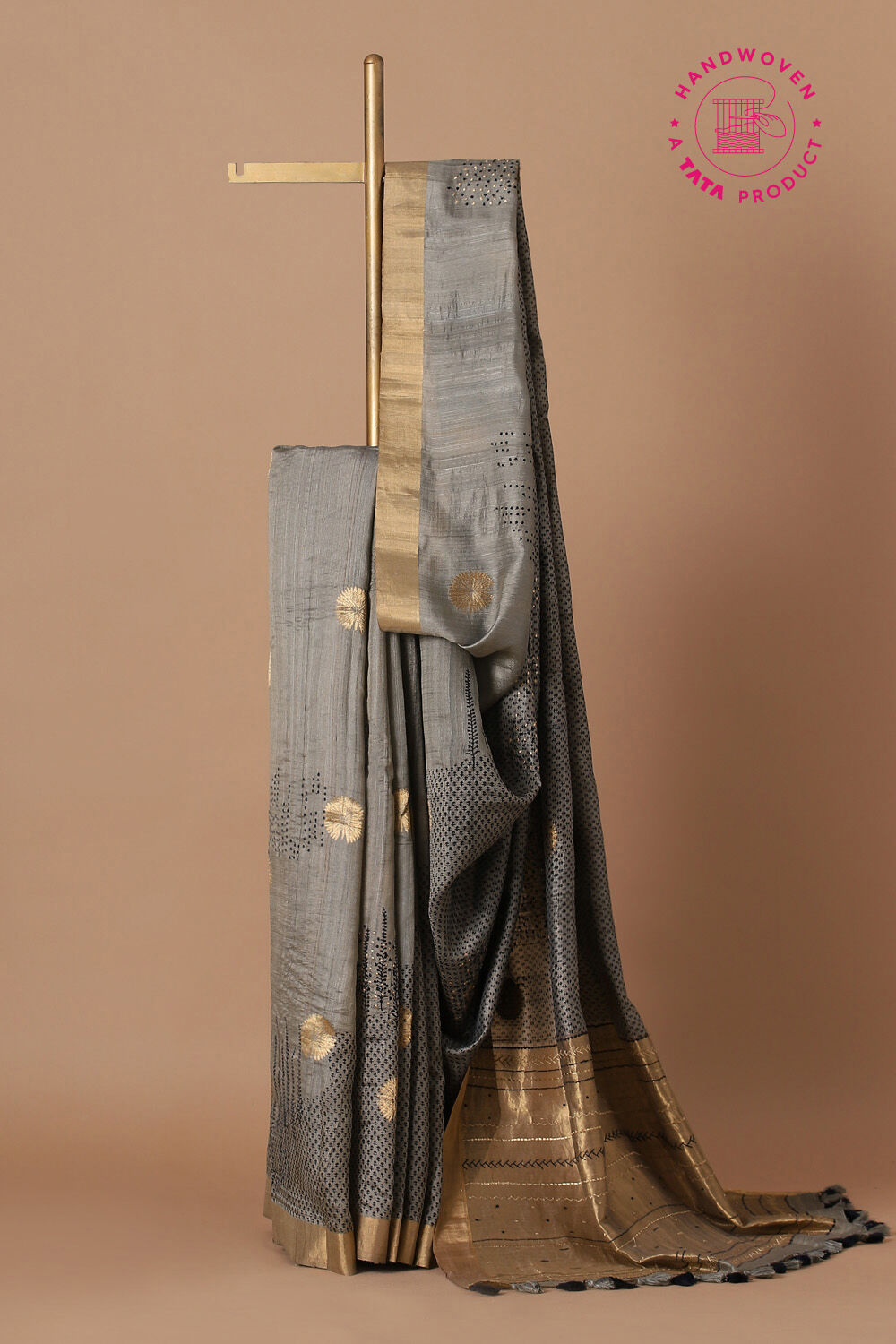 Grey Pure Silk Tussar Chanderi Saree image number null