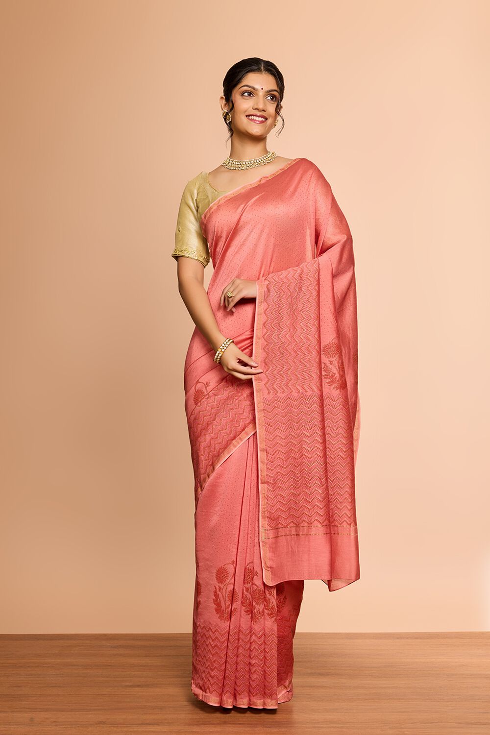 Light Pink Rajasthan Pure Silk Cotton Printed Sanganeri Saree image number null