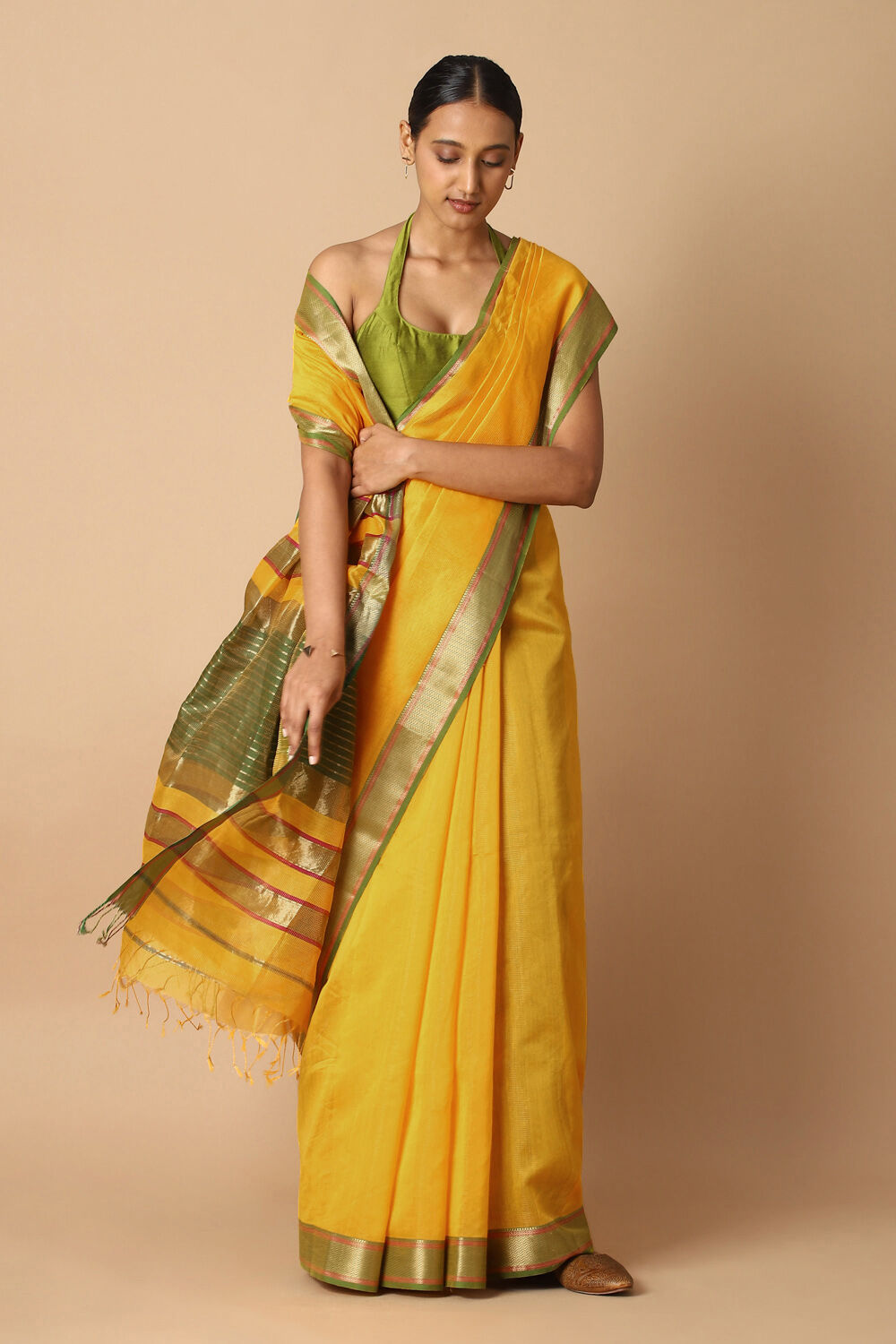 Yellow Pure Silk Cotton Maheswari Saree image number null