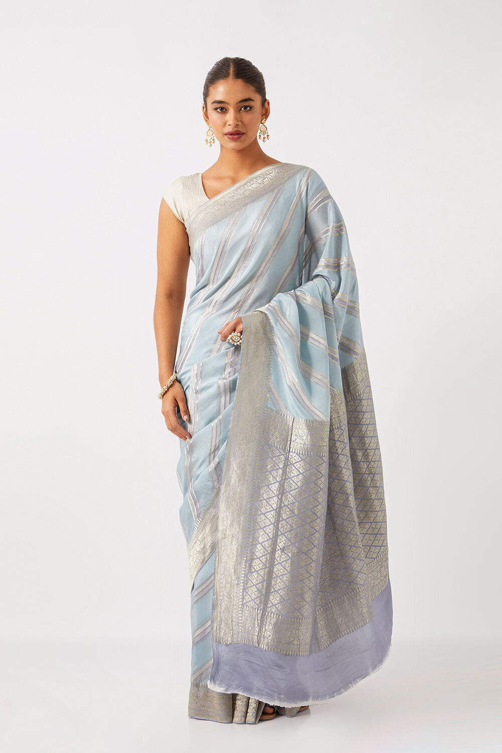 Light Blue Pure Crepe Embroidered Saree image number null