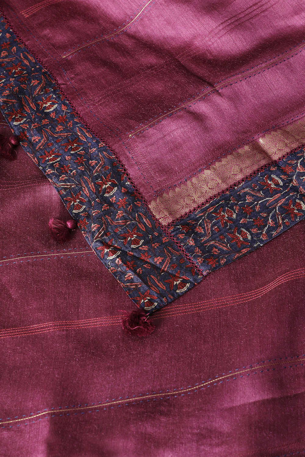 Purple Pure Tussar Printed Saree image number null