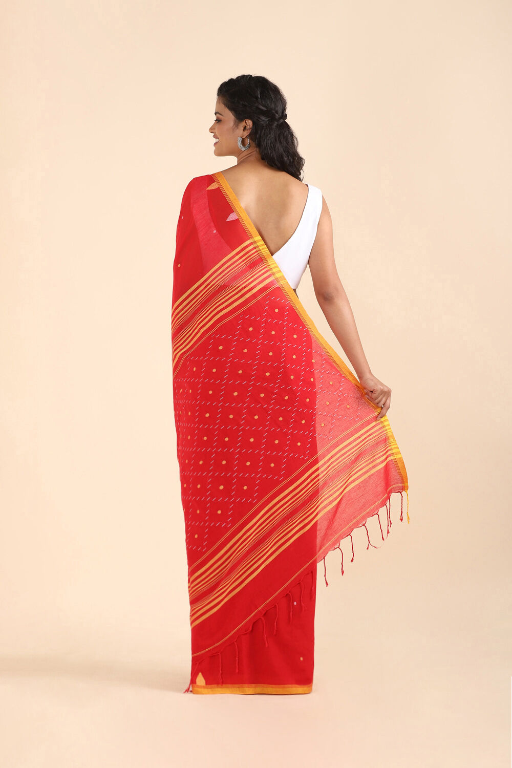 Red Pure Cotton Jamdani Saree image number null