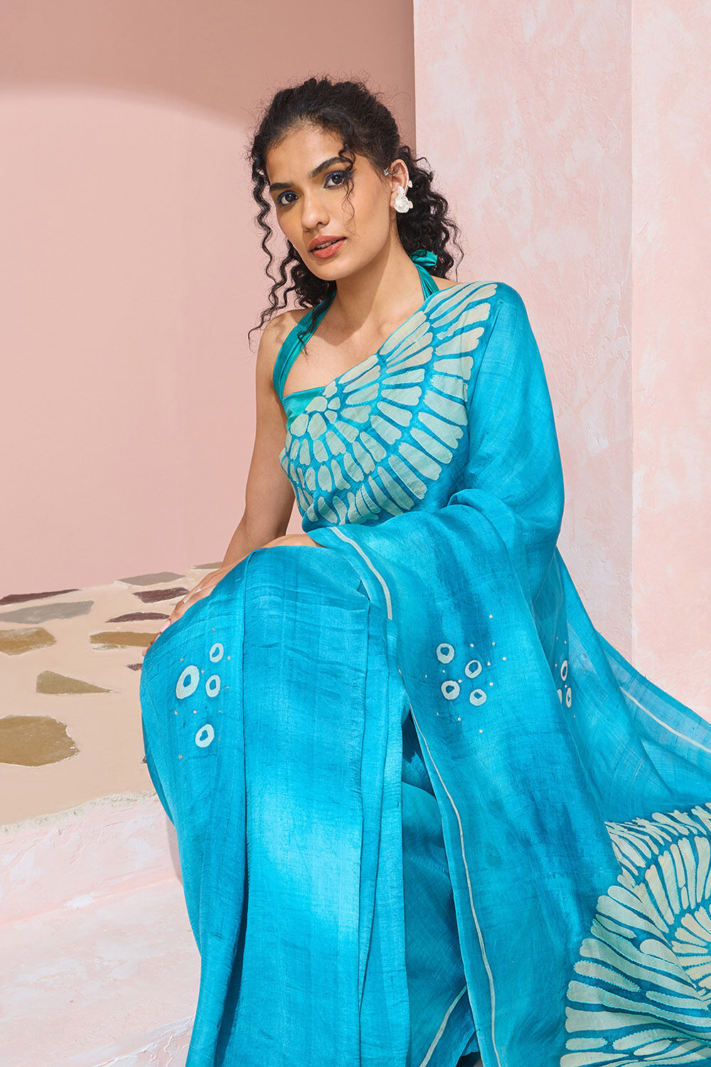 Blue Bengal Pure Silk Hand Painted Saree image number null