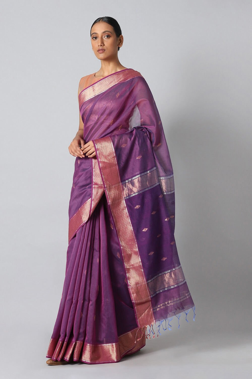 Violet Pure Silk Cotton Maheswari Saree image number null