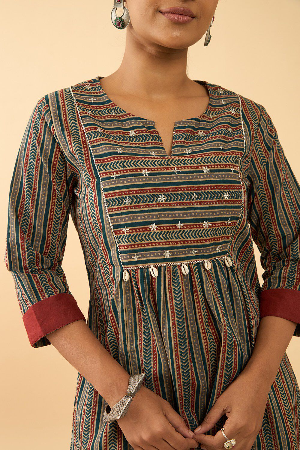 Dark Blue Block Printed Pure Cotton Short Top image number null