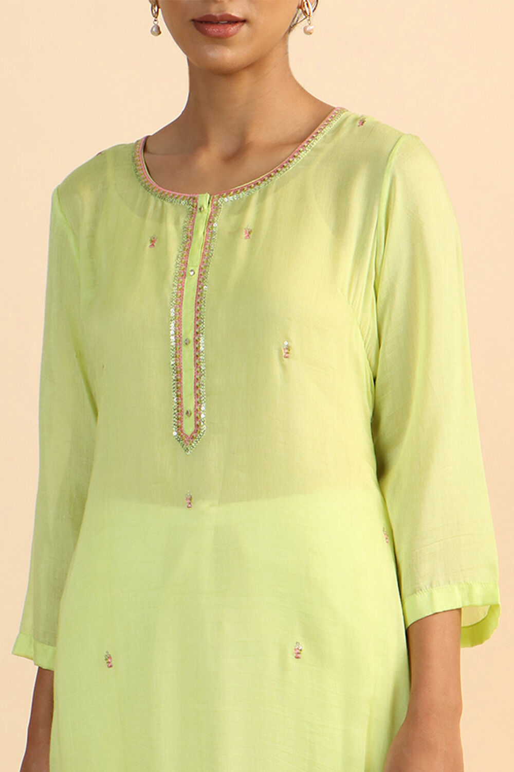 Light Green Viscose Embroidered Kurta image number null
