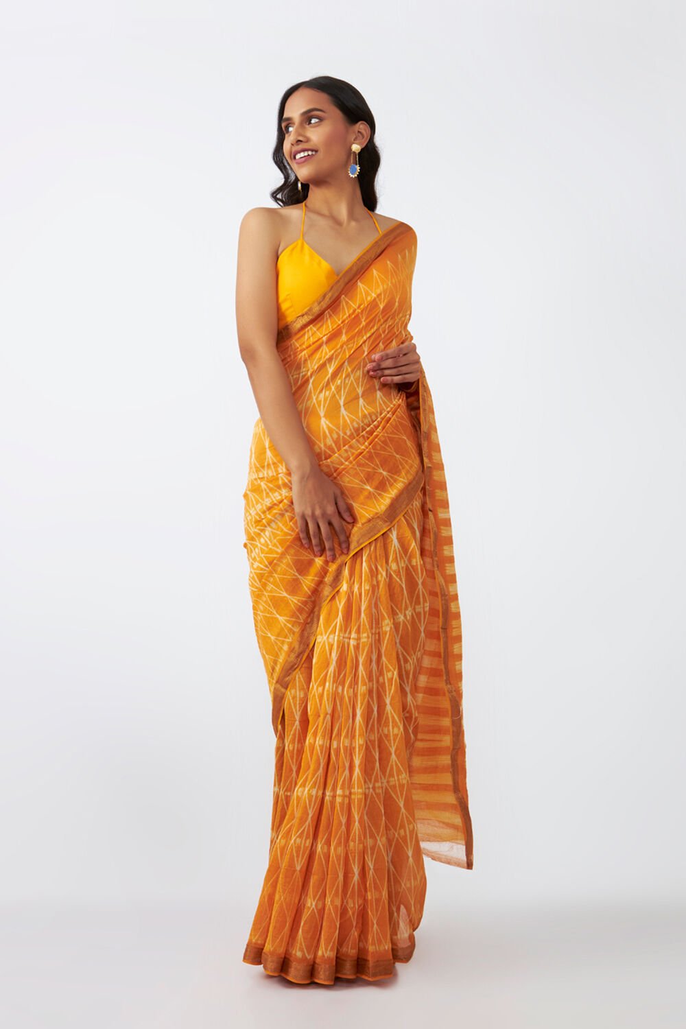 Dark Yellow Pure Silk Cotton Shibori Saree image number null