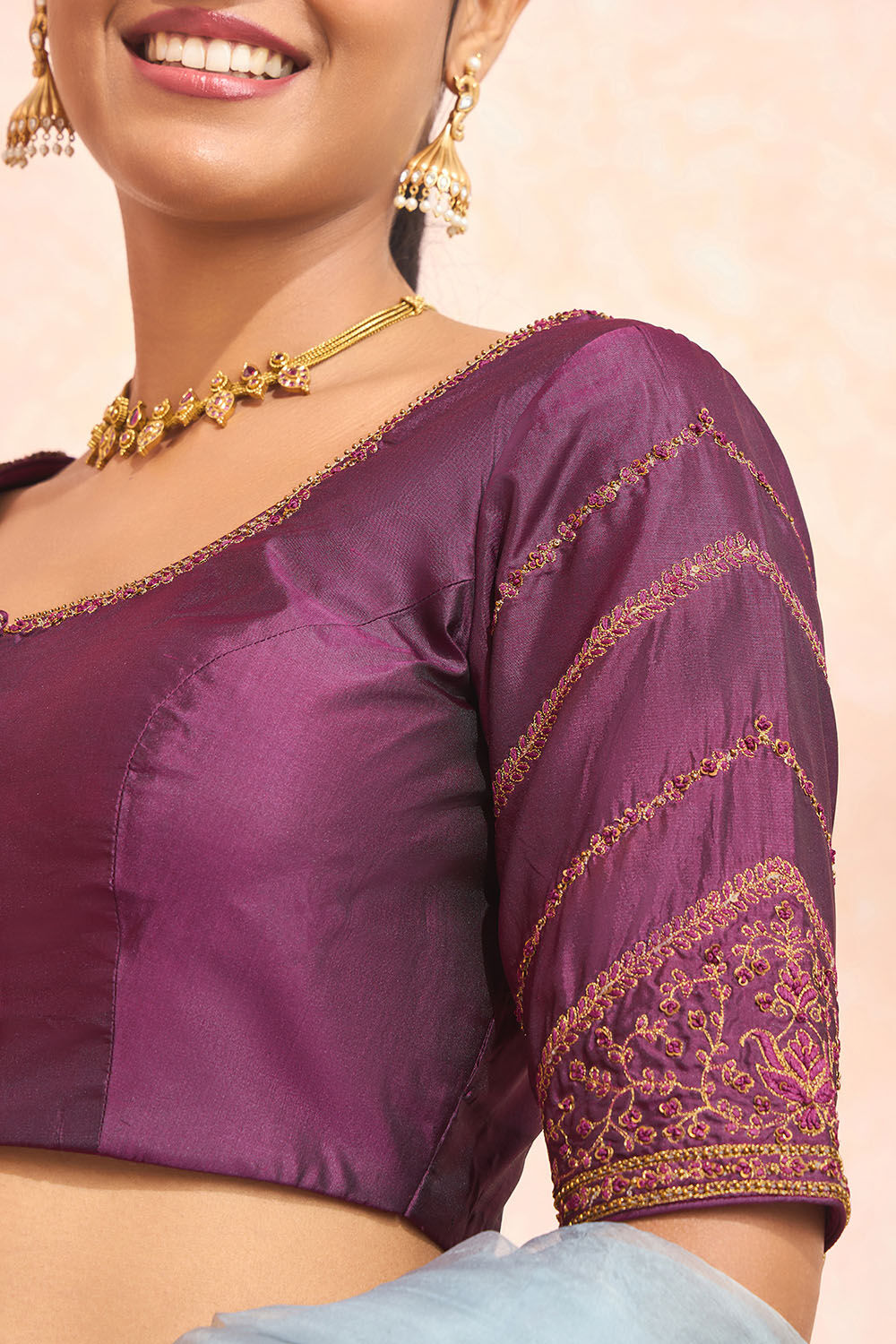 Violet Pure Silk Embroidered Blouse image number null