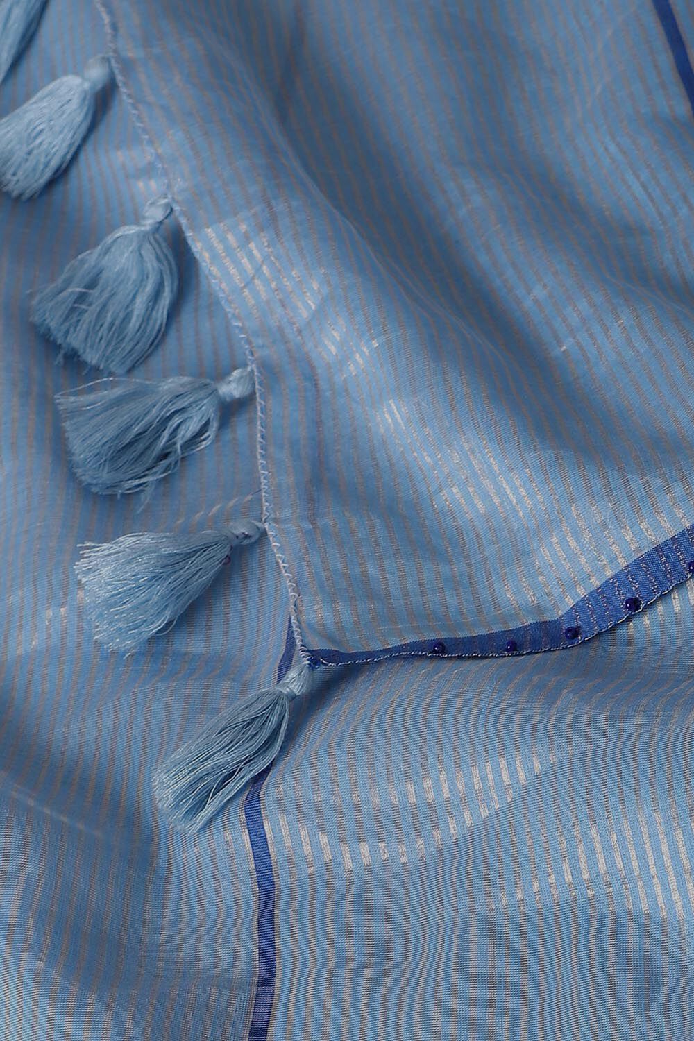 Blue Pure Silk Cotton Embroidered Saree image number null