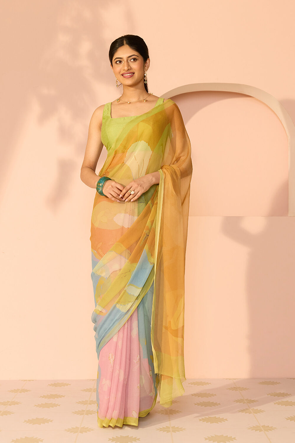Multicoloured Printed Viscose Chiffon Saree image number null