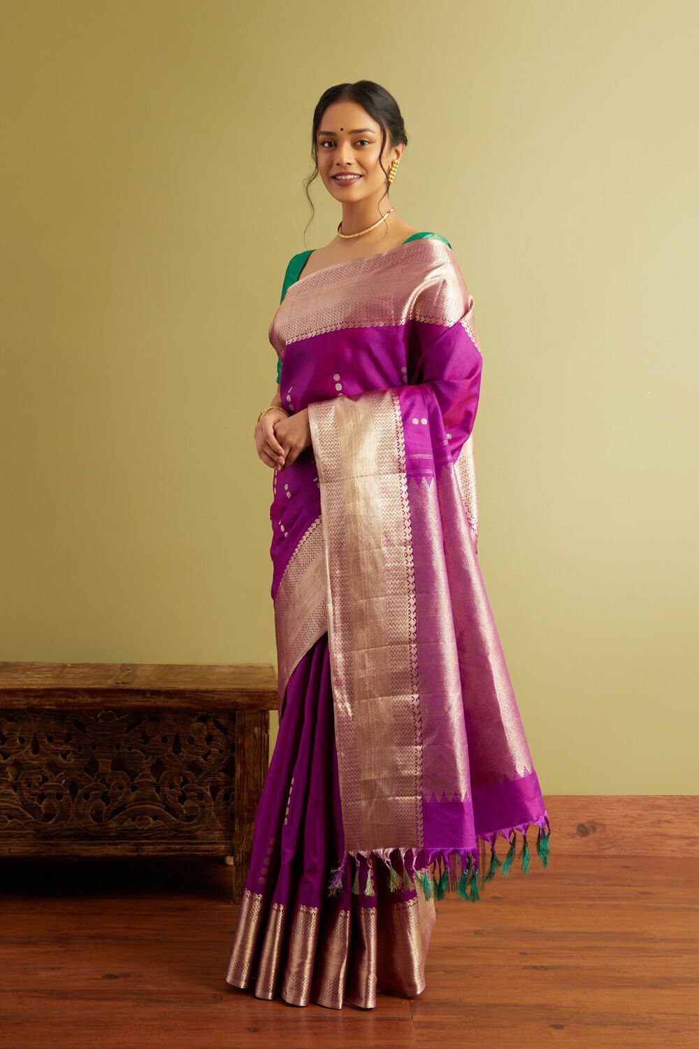 Purple Woven Pure Silk Kanjivaram Saree image number null