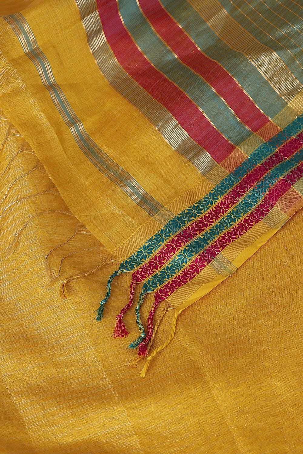 Yellow Pure Cotton Tissue Maheswari Saree image number null