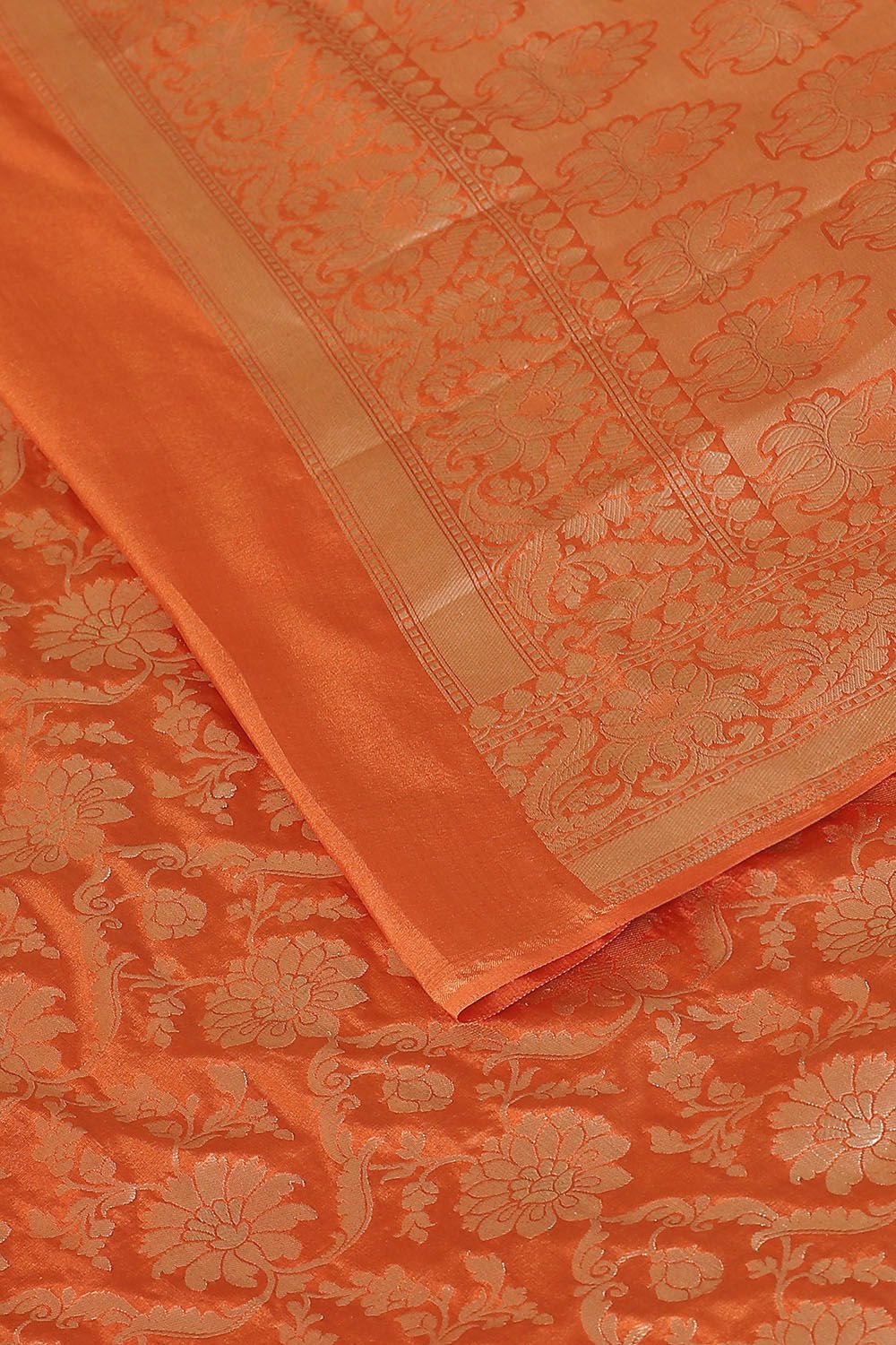 Dark Orange Pure Silk Banarasi Saree image number null