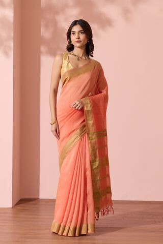 Light Orange Woven Silk Bengal Saree thumbnail image number null